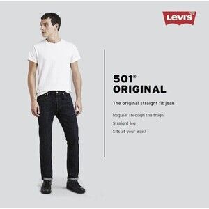 Levis 501 Original Fit Jeans Straight Leg Button Fly Mens Size 44x30 B&T Black